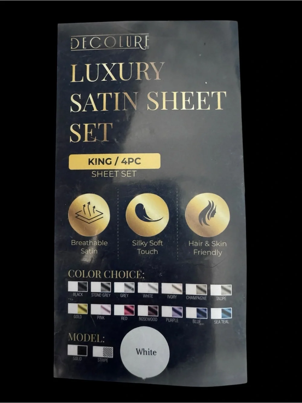 Luxury Satin Sheet Set - White (King, 4pc)